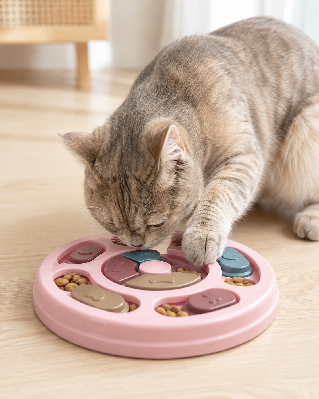 Mascota jugando con el plato interactivo